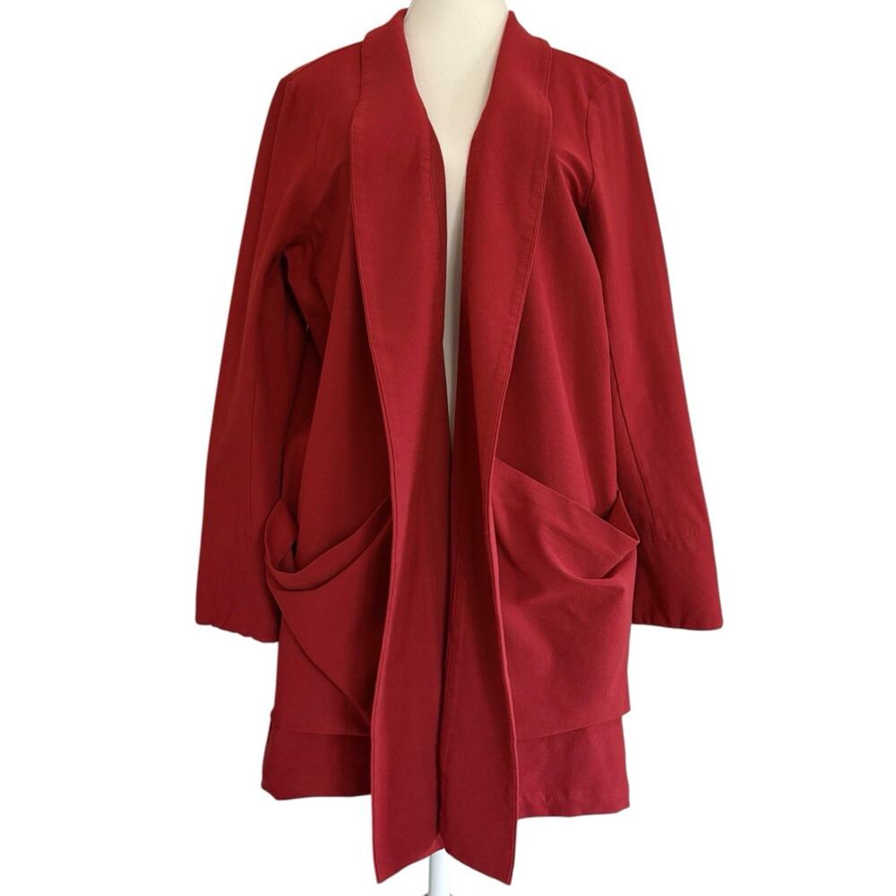 EILEEN FISHER Washable Stretch Crepe Open Front Kimono Cardigan Jacket Red XL